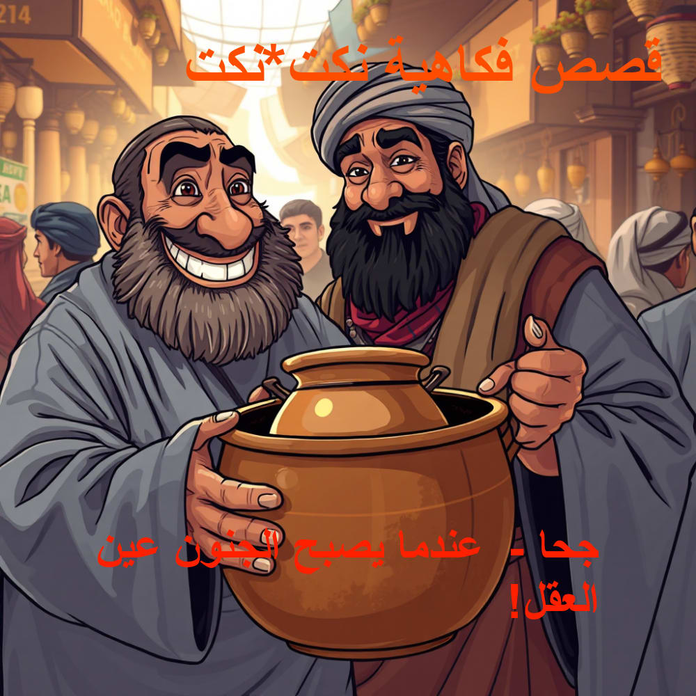 جحا يعيد قدراً كبيراً لجار بخيل وبداخله قدر صغير جديد، والجار يبتسم بطمع